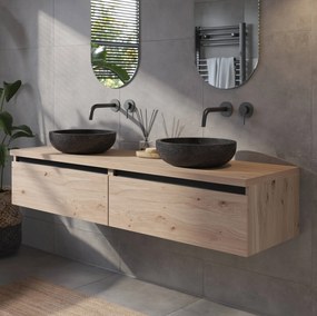 Saqu Gaia badmeubel incl. afdekblad 160x51x32cm naturel eiken – zwarte greeplijst