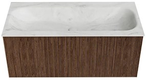 Mondiaz Kurve-dlux 100cm badmeubel walnut met 1 lade en wastafel big medium midden 1 kraangat opalo