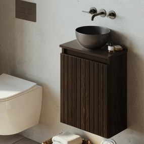 Fontana Bano toiletmeubel ribbelfront kasteel bruin 40x22cm met mat zwarte waskom