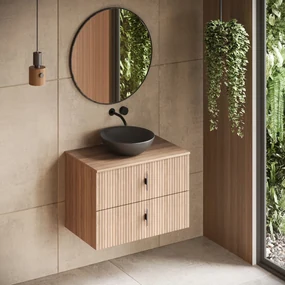 Muebles Mairi badmeubel ribbelfront 80cm naturel eiken met zwarte waskom