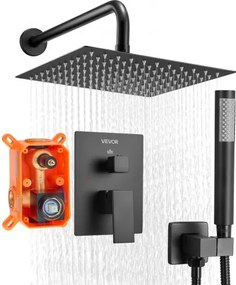 VEVOR Douchekraan Regendouchesysteem voor Badkamer Douchesysteem met 254 mm Vierkante Regendouchekop &amp; Handdouche, Wandgemonteerde Badkamerkranen met Messing Klep &amp; Afwerkingsset, Mat Zwart