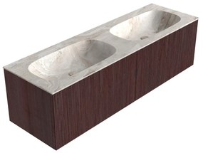 Mondiaz Kurve-dlux 150cm badmeubel ruby met 2 lades en wastafel stor small dubbel zonder kraangat frappe