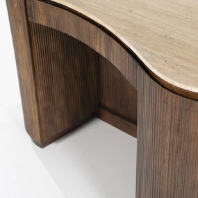 Eleonora Mari Travertin Bureau Met Ribbel Hout - 129 X 60cm.