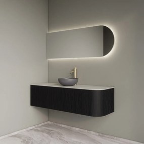 Gliss Design Alluro badmeubel ribbelfront met ronding rechts 140cm black en wit marmer toppaneel