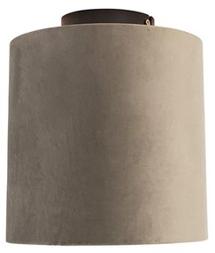 Stoffen Plafondlamp met velours kap taupe met goud 20 cm - Combi zwart Landelijk / Rustiek E27 rond Binnenverlichting Lamp