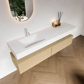 Zaro Alan badmeubel 170cm sand 2 lades met vrijhangende wastafel cloud links 1 kraangat talc