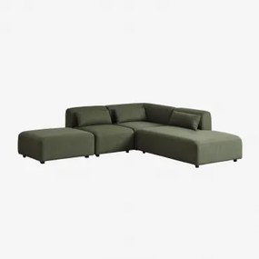 3-delige Modulaire Hoekbank Met Rechter Chaise Longue En Poef Fogler Teddystof Saliegroen - Sklum