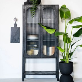 By-Boo Eden Zwarte Kast Met Ribbelglas - 75x35x160cm.