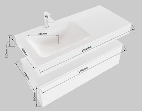 Mondiaz Alan DLux badmeubel 110cm army 1 lade met wastafel frappe links 1 kraangat