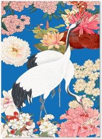 Poster Japanese Cranes Floral Art