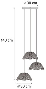 Bohemian hanglamp zwart met bamboe 3-lichts - LilyBohemian E27 Bohemian Binnenverlichting Lamp