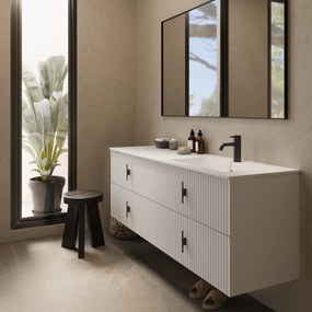 Muebles Avila badmeubel ribbelfront 160cm wit mat met wastafel rechts met kraangat