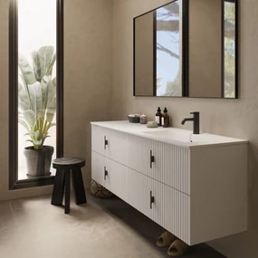 Muebles Avila badmeubel ribbelfront 160cm wit mat met wastafel rechts met kraangat