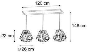 Eettafel / Eetkamer Hanglamp bamboe met wit langwerpig 3-lichts - Canna Diamond Landelijk E27 Binnenverlichting Lamp