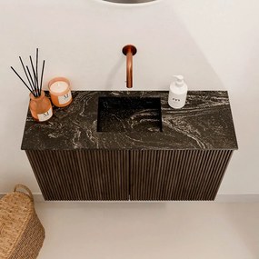 Mondiaz Joya DLux 70cm toiletmeubel walnut met wastafel faye midden zonder kraangat lava