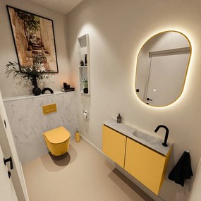 Mondiaz Ture DLux toiletmeubel 80cm ocher met wastafel opalo rechts met kraangat