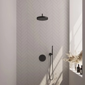 Brauer Stripe inbouw regendouche rond met 25cm hoofddouche, gebogen muurarm en staafhanddouche set 38 zwart mat