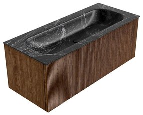 Mondiaz Kurve-dlux 110cm badmeubel walnut met 1 lade en wastafel big medium midden zonder kraangat lava