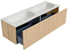 Mondiaz Kurve-dlux 140cm badmeubel oak met 2 lades en wastafel stor small dubbel zonder kraangat ostra