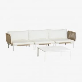 3-delige Modulaire Tuinbank Met 2 Hoekfauteuils En Roubly Salontafel Beige Amandelroos - Sklum