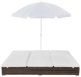 vidaXL Loungebed met parasol poly rattan bruin