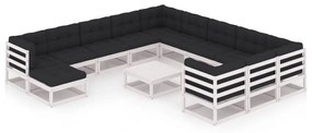 vidaXL 13-delige Loungeset met kussens massief grenenhout wit