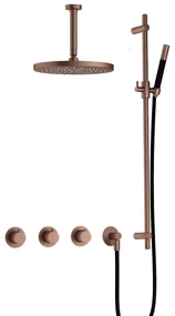 Hotbath Cobber IBS70 inbouwdouche met 15cm plafondbuis, 30cm hoofddouche en glijstang geborsteld koper PVD