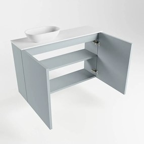 Mondiaz Fowy toiletmeubel 80cm clay met witte waskom links en kraangat