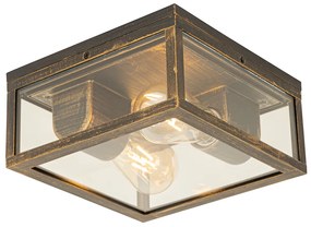 Buitenlamp Vintage plafondlamp antiek goud IP44 2-lichts - Charlois Industriele / Industrie / Industrial, Klassiek / Antiek E27 IP44 Buitenverlichting vierkant