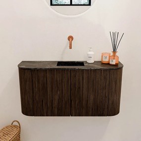 Mondiaz Joya DLux 85cm toiletmeubel ronding links/rechts walnut met wastafel faye midden zonder kraangat lava