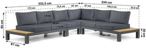 Loungeset 6 personen Aluminium/Teak Grijs Lifestyle Garden Furniture Vittoria