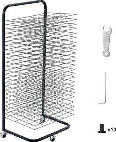 VEVOR Kunstdroogrek met 25 verwijderbare planken (423 x 317 mm) Verfdroogrek met vergrendelbare wielen, koolstofstalen droogrek voor kunstwerken in de klas