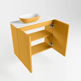 Mondiaz Fowy toiletmeubel 60cm ocher met gele waskom links en kraangat