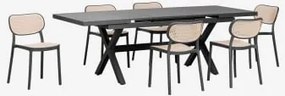 Uitschuifbare Rechthoekige Tafel 180-240x90 Cm Van Aluminium Karena En 6 Stapelbare Tuinstoelen Van Polypropyleen Omara Grijs – Grafiet - Sklum