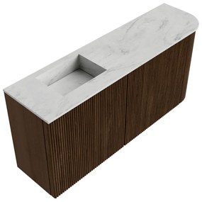 Mondiaz Joya DLux 90cm toiletmeubel ronding rechts walnut met wastafel faye links zonder kraangat opalo