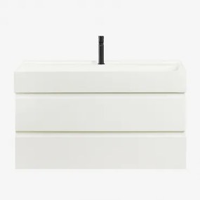 Ona Zwevend Badkamermeubelset Van Hout En Essenfineer Met Geïntegreerde Wastafel Wit & Spiegelloze & Zwart ↑20 Cm Met - Sklum