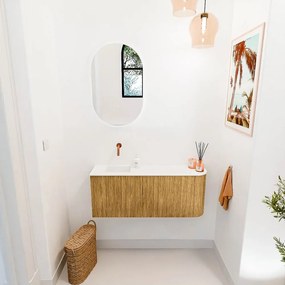 Mondiaz Joya 100cm toiletmeubel ronding rechts oak met wastafel faye links zonder kraangat talc