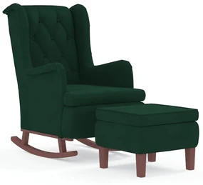 vidaXL Fauteuil met schommelpoten en voetenbank fluweel donkergroen