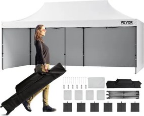 VEVOR Pavilion 304,8 x 609,6 x 320 cm Tuintent 500D PU Zilveren Stof Opvouwbare Paviljoen Hoogte Verstelbaar Inclusief Opbergtas Partytent 12-16 Personen Pop-up Tent Tuinpaviljoen voor Kampeertrip