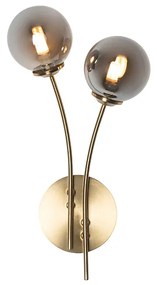 Moderne wandlamp goud 2-lichts met smoke glas - Athens