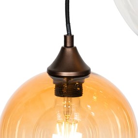 Art Deco hanglamp donkerbrons met amber glas 7-lichts - Sandra Art Deco E27 rond Binnenverlichting Lamp