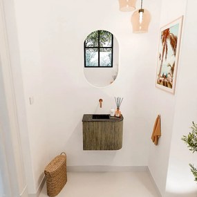 Mondiaz Joya DLux 50cm toiletmeubel ronding rechts dusk met wastafel faye links zonder kraangat lava