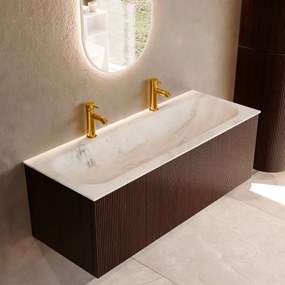 Mondiaz Kurve-dlux 120cm badmeubel ruby met 1 lade en wastafel big large midden 2 kraangaten opalo