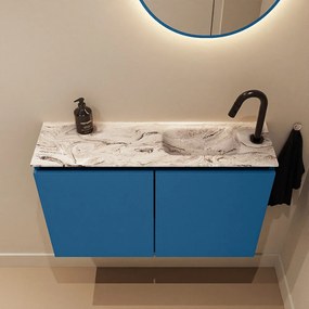 Mondiaz Ture DLux toiletmeubel 80cm jeans met wastafel glace rechts met kraangat