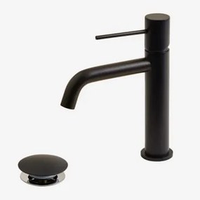Orveta Click-clack Messing Wastafelkraan En Afvoerklepset Zwart & ↑20 Cm & Klep Met Overloop - Sklum