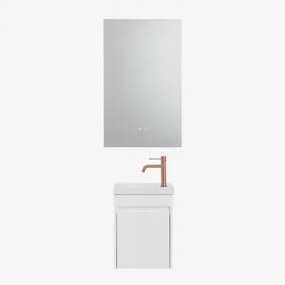 Narek Zwevend Houten Badkamermeubelset Met Geïntegreerde Wastafel Wit & Rectangular Led And Antifog 55x90 Cm Riben & Roségoud Geborsteld ↑20 Cm Met Af