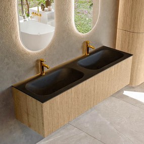 Mondiaz Kurve 150cm badmeubel oak met 2 lades en wastafel big small dubbel 2 kraangaten urban