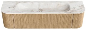 Mondiaz Kurve-dlux 170cm badmeubel ronding links/rechts oak met 1 lade en 2 deuren en wastafel big large midden 1 kraangat frappe