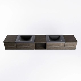 Mondiaz Bukla 240cm badmeubel met open module 40 midden Dark Brown met 4 lades wastafel Cloud dubbel 0 kraangaten Urban