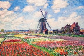 Kunstreproductie Tulip Fields with the Rijnsburg Windmill, 1886, Claude Monet